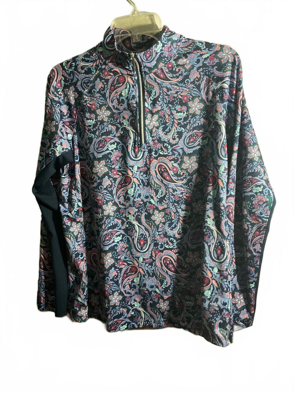 Lady Hagen Floral Zip Mock Neck Half ZipPullover Med